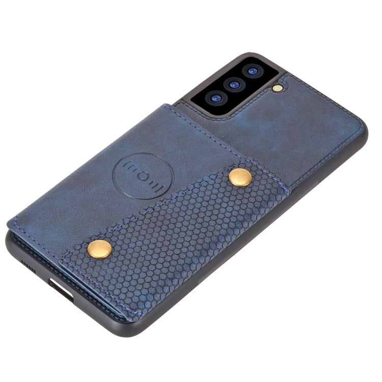 For Samsung Galaxy S22 5G Double Buckle PU + TPU Magnetic Phone Case(Blue)
