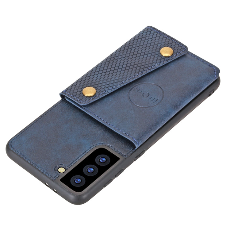For Samsung Galaxy S22 5G Double Buckle PU + TPU Magnetic Phone Case(Blue)