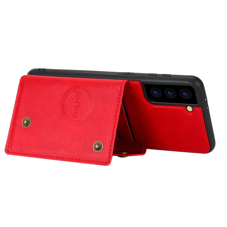 For Samsung Galaxy S22 5G Double Buckle PU + TPU Magnetic Phone Case(Red)