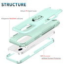 3 in 1 PC + TPU Phone Case with Ring Holder For iPhone 12 / 12 Pro(Mint Green)