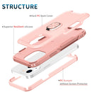 3 in 1 PC + TPU Phone Case with Ring Holder For iPhone 12 / 12 Pro(Pink)
