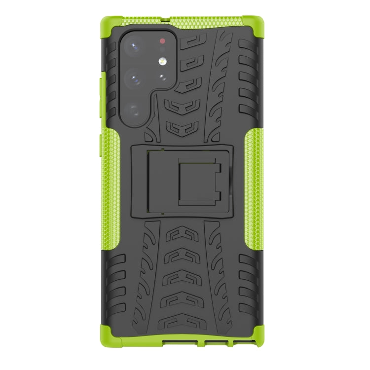 For Samsung Galaxy S22 Ultra 5G Tire Texture TPU + PC Phone Case with Holder(Green)