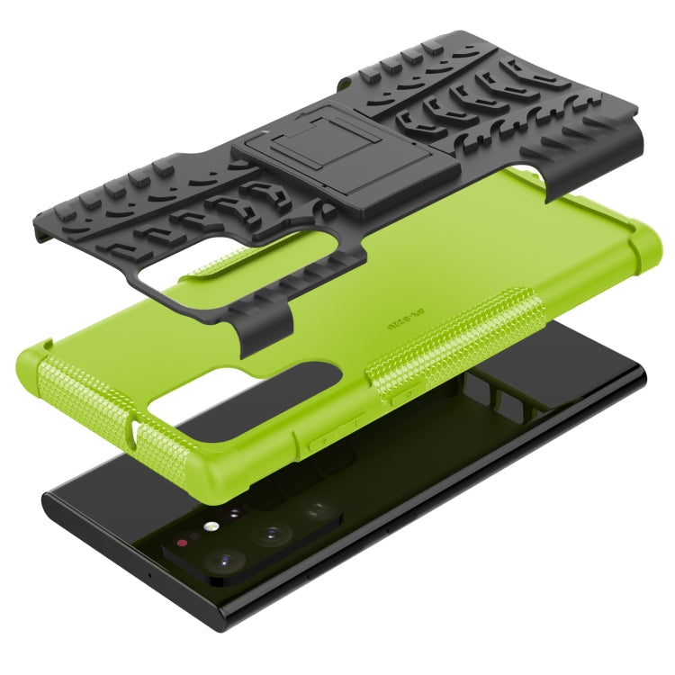 For Samsung Galaxy S22 Ultra 5G Tire Texture TPU + PC Phone Case with Holder(Green)