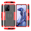 For Xiaomi Mi 11T Tire Texture TPU + PC Phone Case with Holder(Red)