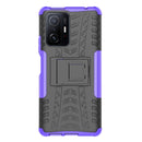 For Xiaomi Mi 11T Tire Texture TPU + PC Phone Case with Holder(Purple)