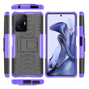For Xiaomi Mi 11T Tire Texture TPU + PC Phone Case with Holder(Purple)