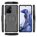 For Xiaomi Mi 11T Tire Texture TPU + PC Phone Case with Holder(Black)