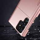 For Samsung Galaxy S22 Ultra 5G Shockproof Armor Phone Case with Card Slot(Rose Red)