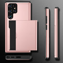For Samsung Galaxy S22 Ultra 5G Shockproof Armor Phone Case with Card Slot(Rose Red)