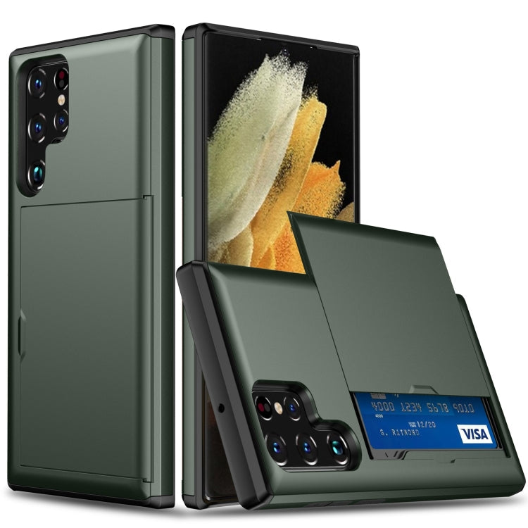 For Samsung Galaxy S22 Ultra 5G Shockproof Armor Phone Case with Card Slot(Dark Green)