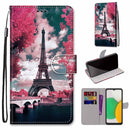 For Samsung Galaxy A03 Core Coloured Drawing Cross Texture Horizontal Flip Leather Phone Case with Holder & Card Slots & Wallet & Lanyard(Pink Flower Tower Bridge)