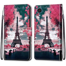 For Samsung Galaxy A03 Core Coloured Drawing Cross Texture Horizontal Flip Leather Phone Case with Holder & Card Slots & Wallet & Lanyard(Pink Flower Tower Bridge)