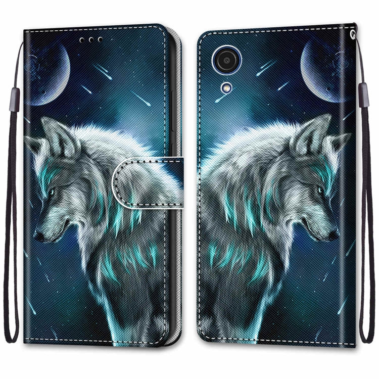 For Samsung Galaxy A03 Core Coloured Drawing Cross Texture Horizontal Flip Leather Phone Case with Holder & Card Slots & Wallet & Lanyard(Pensive Wolf)