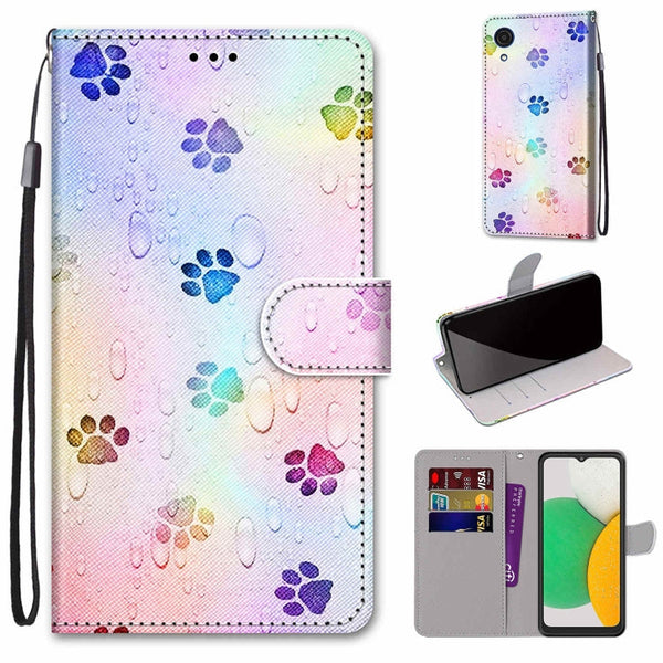 For Samsung Galaxy A03 Core Coloured Drawing Cross Texture Horizontal Flip Leather Phone Case with Holder & Card Slots & Wallet & Lanyard(Footprint Water Drops)