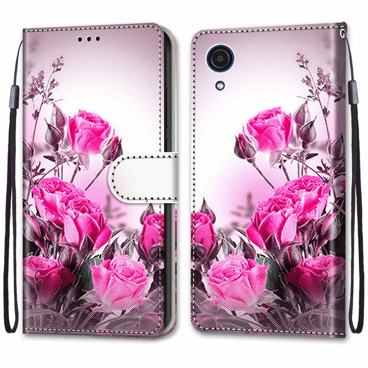 For Samsung Galaxy A03 Core Coloured Drawing Cross Texture Horizontal Flip Leather Phone Case with Holder & Card Slots & Wallet & Lanyard(Wild Rose)