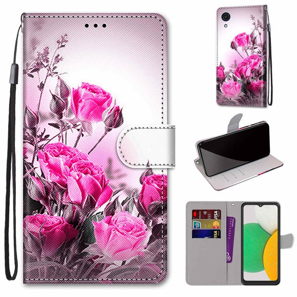 For Samsung Galaxy A03 Core Coloured Drawing Cross Texture Horizontal Flip Leather Phone Case with Holder & Card Slots & Wallet & Lanyard(Wild Rose)