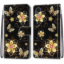 For Samsung Galaxy A03 Core Coloured Drawing Cross Texture Horizontal Flip Leather Phone Case with Holder & Card Slots & Wallet & Lanyard(Gold Diamond Butterfly)