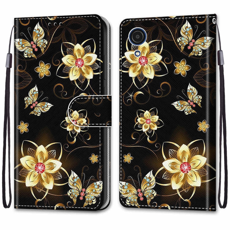 For Samsung Galaxy A03 Core Coloured Drawing Cross Texture Horizontal Flip Leather Phone Case with Holder & Card Slots & Wallet & Lanyard(Gold Diamond Butterfly)