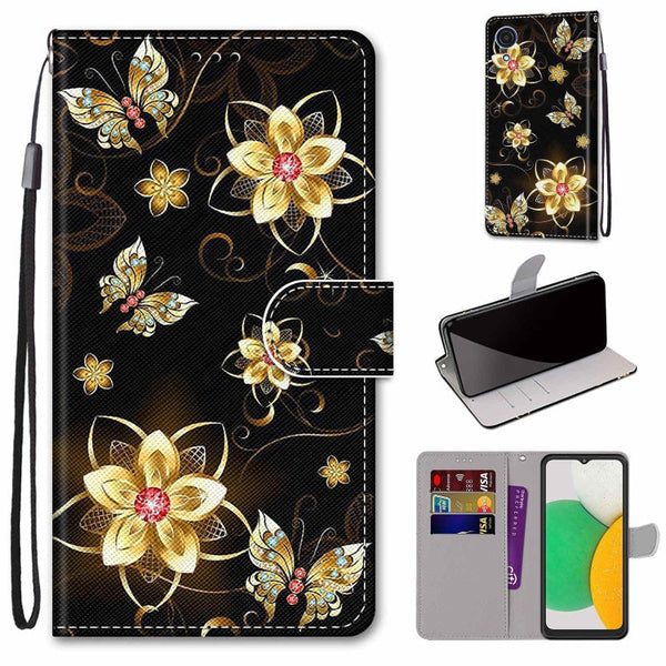 For Samsung Galaxy A03 Core Coloured Drawing Cross Texture Horizontal Flip Leather Phone Case with Holder & Card Slots & Wallet & Lanyard(Gold Diamond Butterfly)
