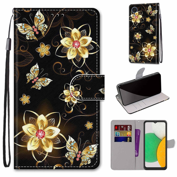 For Samsung Galaxy A03 Core Coloured Drawing Cross Texture Horizontal Flip Leather Phone Case with Holder & Card Slots & Wallet & Lanyard(Gold Diamond Butterfly)