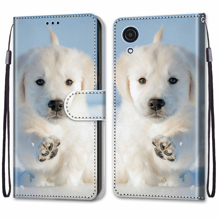 For Samsung Galaxy A03 Core Coloured Drawing Cross Texture Horizontal Flip Leather Phone Case with Holder & Card Slots & Wallet & Lanyard(Snow Puppy)