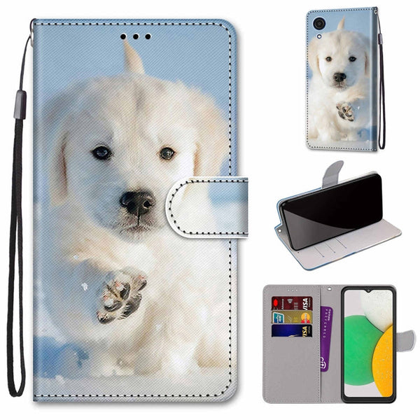 For Samsung Galaxy A03 Core Coloured Drawing Cross Texture Horizontal Flip Leather Phone Case with Holder & Card Slots & Wallet & Lanyard(Snow Puppy)