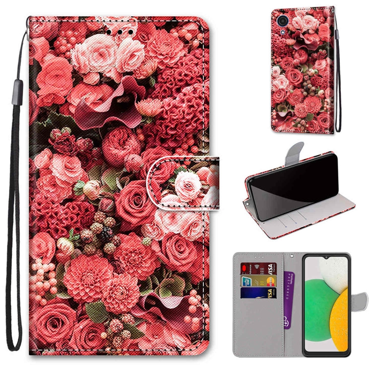 For Samsung Galaxy A03 Core Coloured Drawing Cross Texture Horizontal Flip Leather Phone Case with Holder & Card Slots & Wallet & Lanyard(Pink Rose Garden)