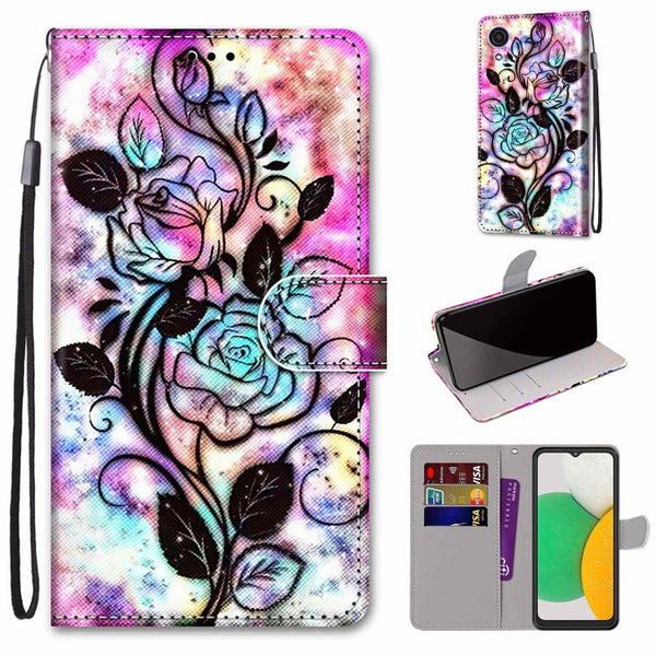 For Samsung Galaxy A03 Core Coloured Drawing Cross Texture Horizontal Flip Leather Phone Case with Holder & Card Slots & Wallet & Lanyard(Color Bottom Hollow Flower)