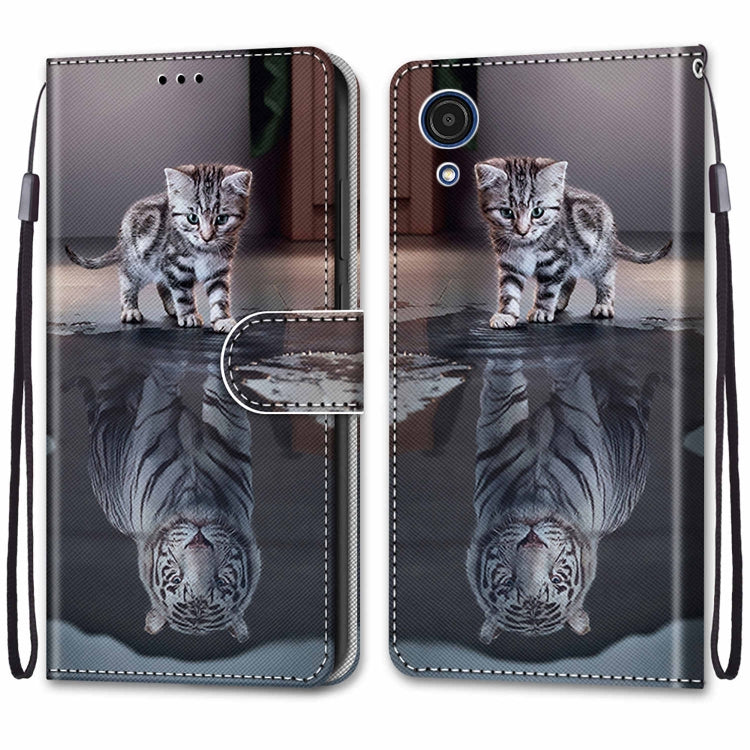 For Samsung Galaxy A03 Core Coloured Drawing Cross Texture Horizontal Flip Leather Phone Case with Holder & Card Slots & Wallet & Lanyard(Cat Becomes Tiger)