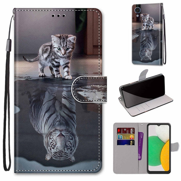 For Samsung Galaxy A03 Core Coloured Drawing Cross Texture Horizontal Flip Leather Phone Case with Holder & Card Slots & Wallet & Lanyard(Cat Becomes Tiger)