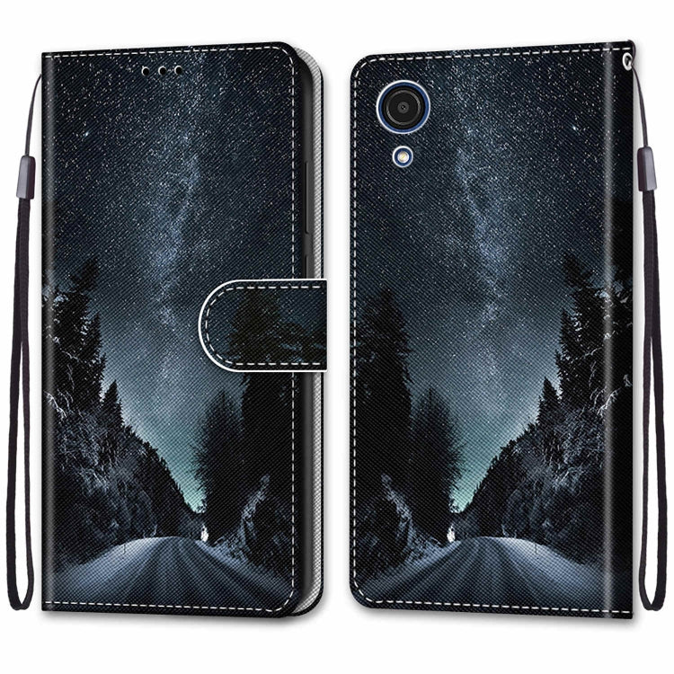 For Samsung Galaxy A03 Core Coloured Drawing Cross Texture Horizontal Flip Leather Phone Case with Holder & Card Slots & Wallet & Lanyard(Mountain Road Starry Sky)
