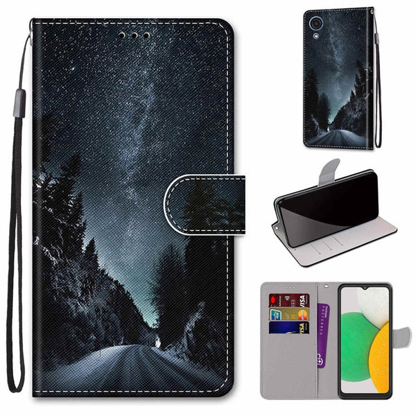 For Samsung Galaxy A03 Core Coloured Drawing Cross Texture Horizontal Flip Leather Phone Case with Holder & Card Slots & Wallet & Lanyard(Mountain Road Starry Sky)