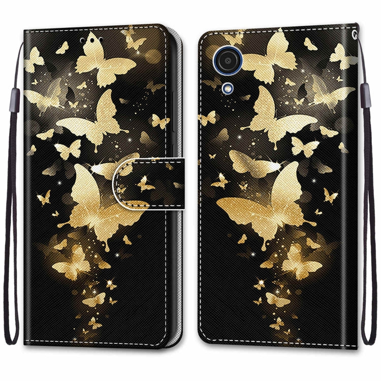 For Samsung Galaxy A03 Core Coloured Drawing Cross Texture Horizontal Flip Leather Phone Case with Holder & Card Slots & Wallet & Lanyard(Golden Butterfly Group)