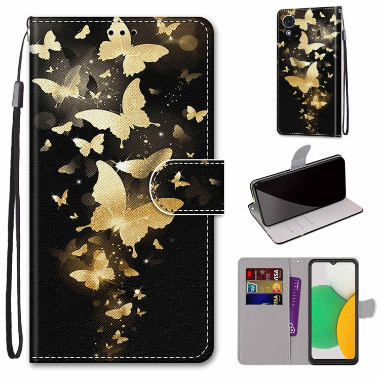 For Samsung Galaxy A03 Core Coloured Drawing Cross Texture Horizontal Flip Leather Phone Case with Holder & Card Slots & Wallet & Lanyard(Golden Butterfly Group)