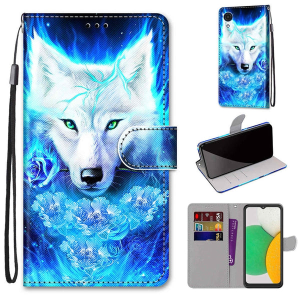 For Samsung Galaxy A03 Core Coloured Drawing Cross Texture Horizontal Flip Leather Phone Case with Holder & Card Slots & Wallet & Lanyard(Dick Rose Wolf)