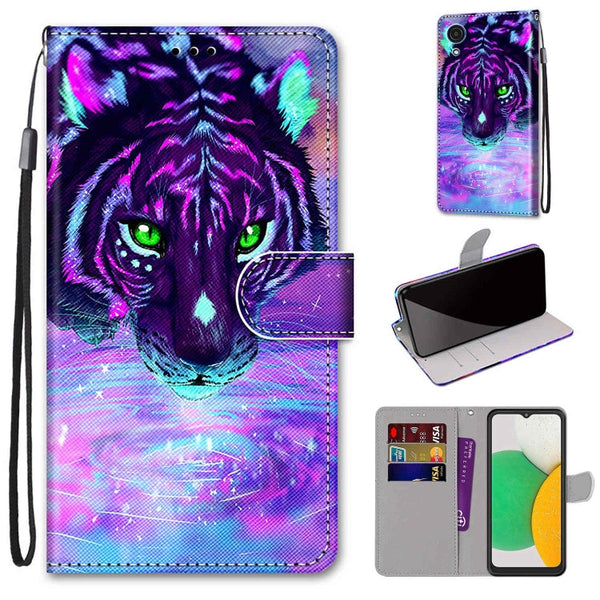 For Samsung Galaxy A03 Core Coloured Drawing Cross Texture Horizontal Flip Leather Phone Case with Holder & Card Slots & Wallet & Lanyard(Tiger Drinking Water)