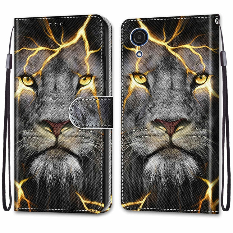For Samsung Galaxy A03 Core Coloured Drawing Cross Texture Horizontal Flip Leather Phone Case with Holder & Card Slots & Wallet & Lanyard(Fission Lion)