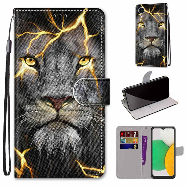 For Samsung Galaxy A03 Core Coloured Drawing Cross Texture Horizontal Flip Leather Phone Case with Holder & Card Slots & Wallet & Lanyard(Fission Lion)