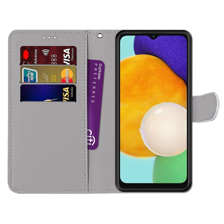 For Samsung Galaxy A13 4G Coloured Drawing Cross Texture Horizontal Flip Leather Phone Case with Holder & Card Slots & Wallet & Lanyard(Pensive Wolf)