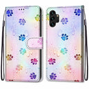 For Samsung Galaxy A13 4G Coloured Drawing Cross Texture Horizontal Flip Leather Phone Case with Holder & Card Slots & Wallet & Lanyard(Footprint Water Drops)