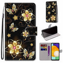 For Samsung Galaxy A13 4G Coloured Drawing Cross Texture Horizontal Flip Leather Phone Case with Holder & Card Slots & Wallet & Lanyard(Gold Diamond Butterfly)