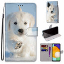 For Samsung Galaxy A13 4G Coloured Drawing Cross Texture Horizontal Flip Leather Phone Case with Holder & Card Slots & Wallet & Lanyard(Snow Puppy)