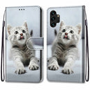 For Samsung Galaxy A13 4G Coloured Drawing Cross Texture Horizontal Flip Leather Phone Case with Holder & Card Slots & Wallet & Lanyard(Small Grey Cat)