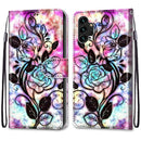 For Samsung Galaxy A13 4G Coloured Drawing Cross Texture Horizontal Flip Leather Phone Case with Holder & Card Slots & Wallet & Lanyard(Color Bottom Hollow Flower)