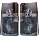 For Samsung Galaxy A13 4G Coloured Drawing Cross Texture Horizontal Flip Leather Phone Case with Holder & Card Slots & Wallet & Lanyard(Cat Becomes Tiger)