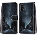 For Samsung Galaxy A13 4G Coloured Drawing Cross Texture Horizontal Flip Leather Phone Case with Holder & Card Slots & Wallet & Lanyard(Mountain Road Starry Sky)