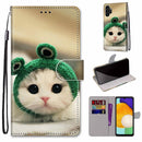For Samsung Galaxy A13 4G Coloured Drawing Cross Texture Horizontal Flip Leather Phone Case with Holder & Card Slots & Wallet & Lanyard(Frog Kitten)