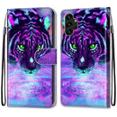 For Samsung Galaxy A13 4G Coloured Drawing Cross Texture Horizontal Flip Leather Phone Case with Holder & Card Slots & Wallet & Lanyard(Tiger Drinking Water)