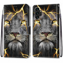 For Samsung Galaxy A13 4G Coloured Drawing Cross Texture Horizontal Flip Leather Phone Case with Holder & Card Slots & Wallet & Lanyard(Fission Lion)