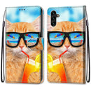 For Samsung Galaxy A13 5G Coloured Drawing Cross Texture Horizontal Flip Leather Phone Case with Holder & Card Slots & Wallet & Lanyard(Cat Drinking Soda)